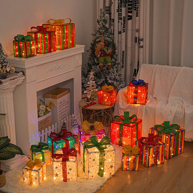 Light Up Outdoor Christmas Gift Box Decoration with Bow