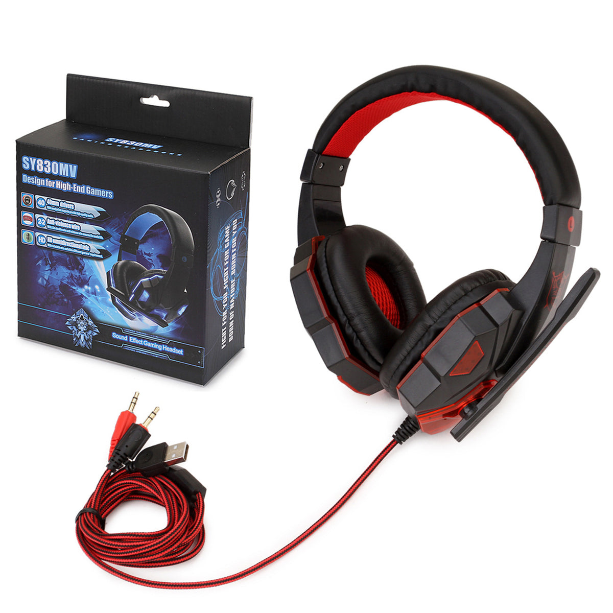 Wired Gaming Headphones with LED Lights, Over-Ear Headset for PC