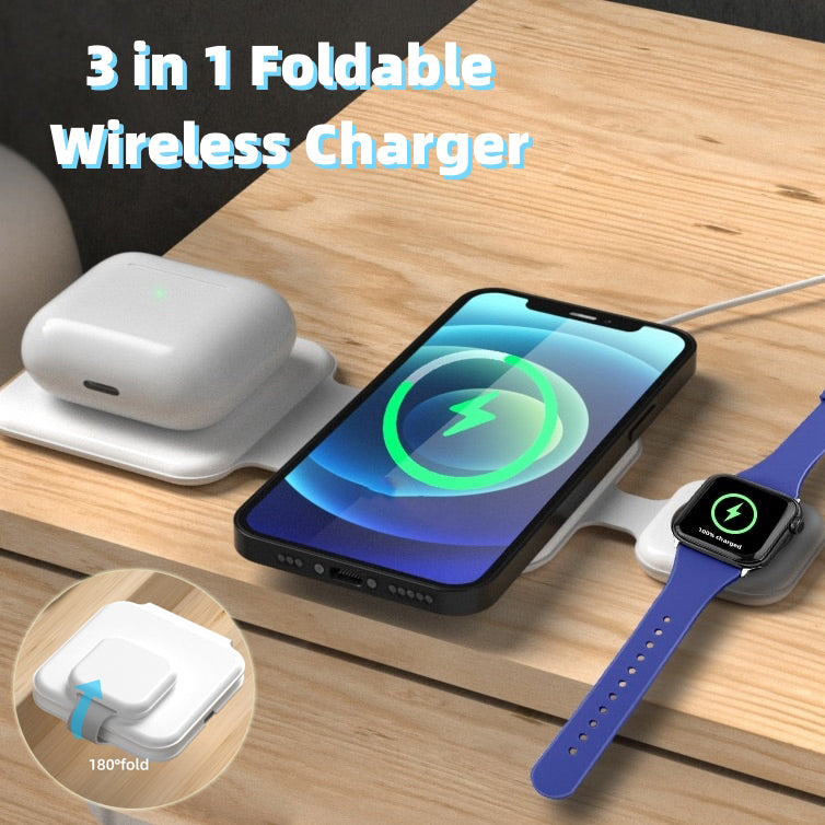 3 In 1 Foldable Magnetic Wireless Charger With 15W Output