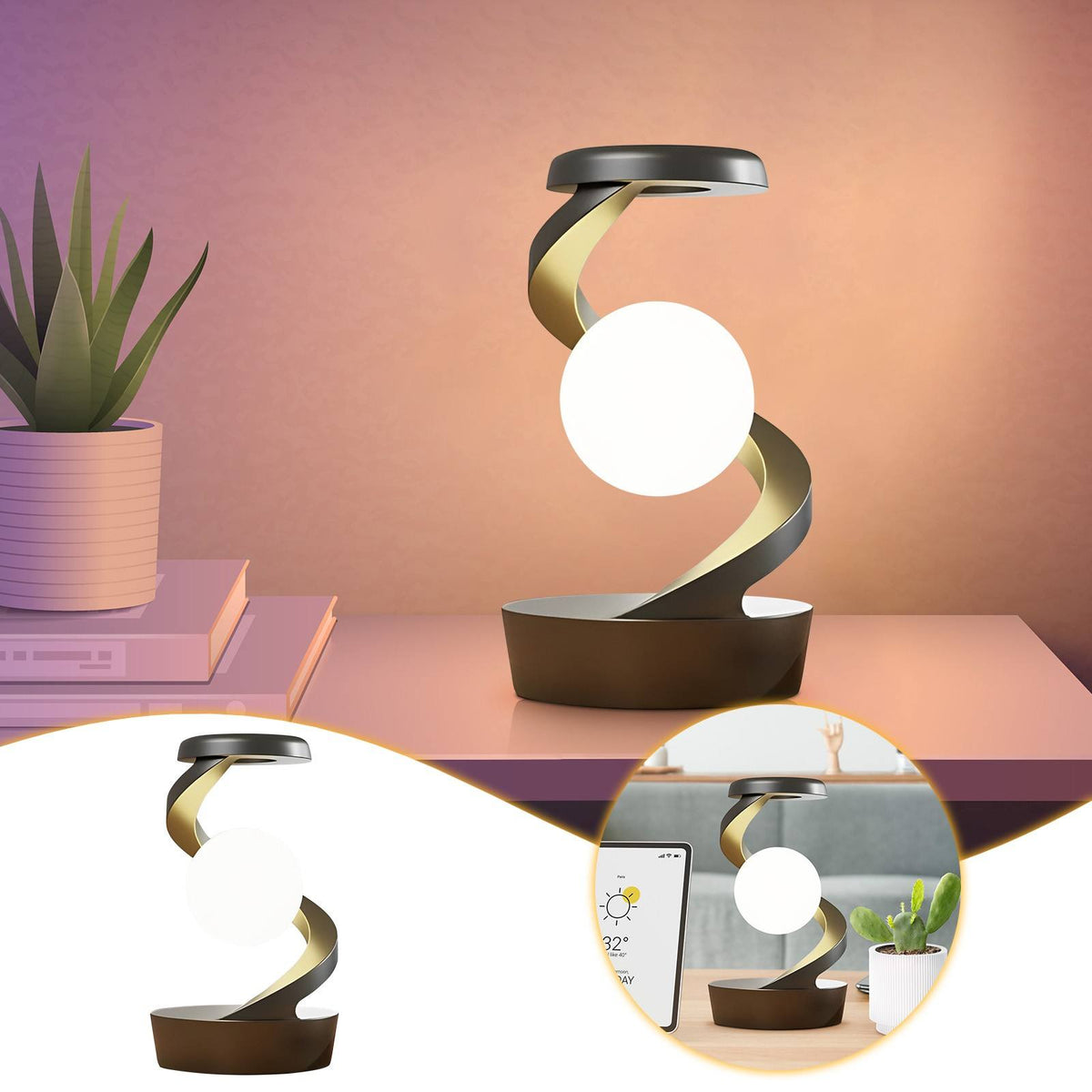 Rotating Moon Desk Lamp With Wireless Phone Charging And Touch