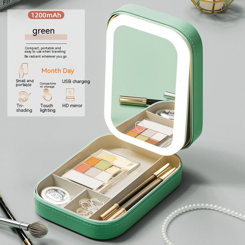 Portable Makeup Storage Box With LED Mirror and Touch Light
