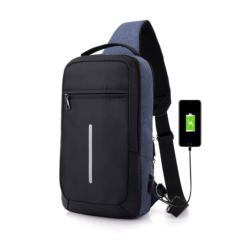 Anti-Theft USB Charging Chest Bag for Men, Polyester Crossbody Sling