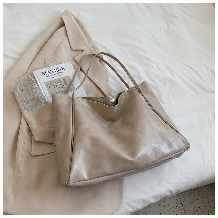 Large Capacity Women's Leather Handbag, Japanese Korean Style Tote
