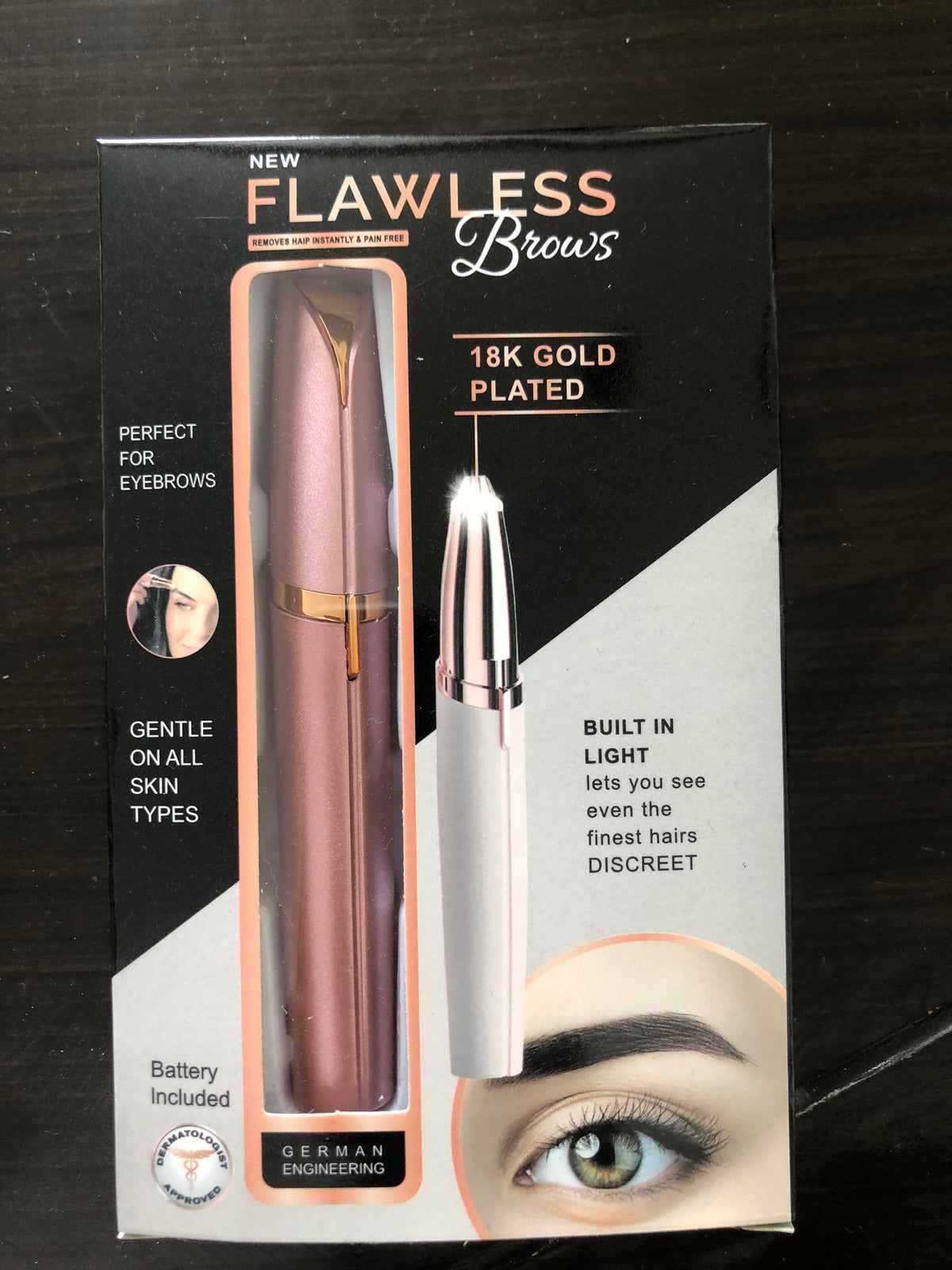 Mini Electric Eyebrow Trimmer with LED Light and Gold-Plated Head