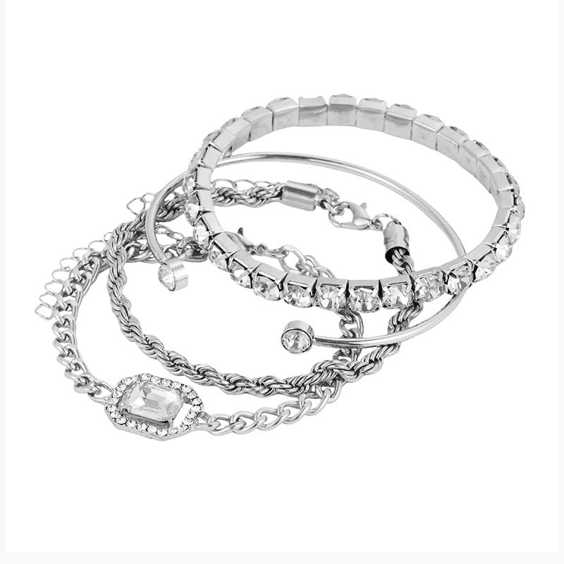 Bohemian Crystal Bracelet Set Of 4 For Women, Twisted Cuff Style
