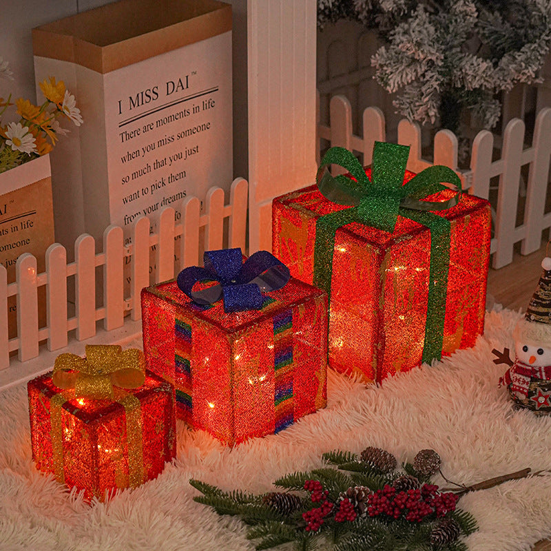 Light Up Outdoor Christmas Gift Box Decoration with Bow