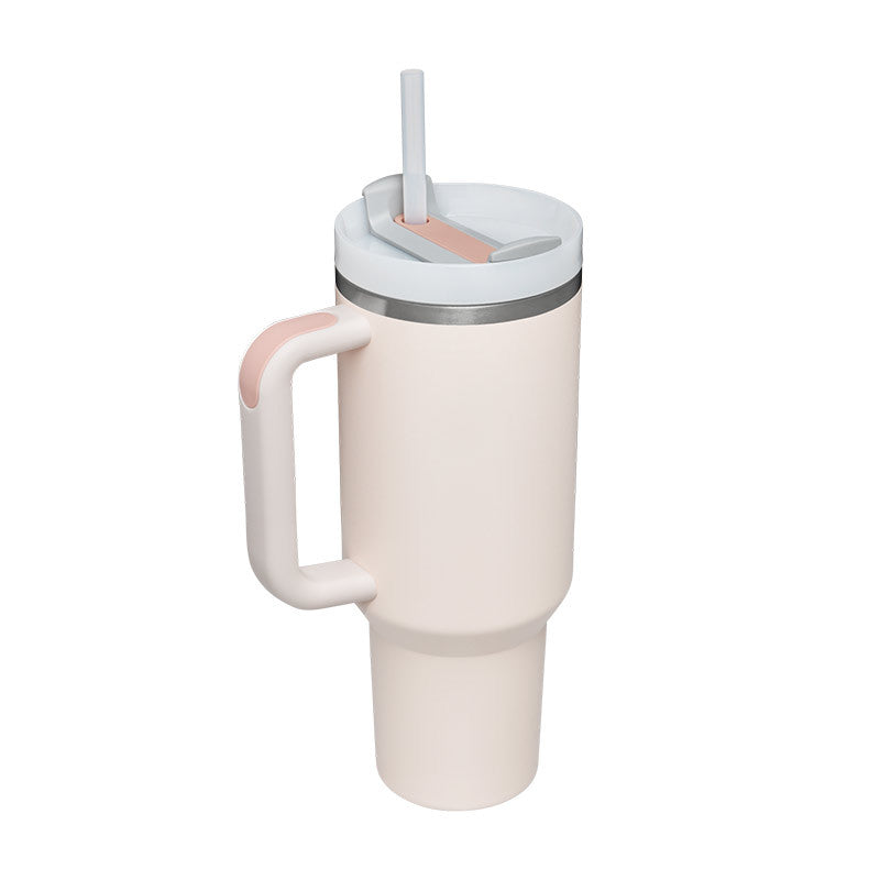 40oz Insulated Tumbler With Handle And Straw, Leakproof Lid