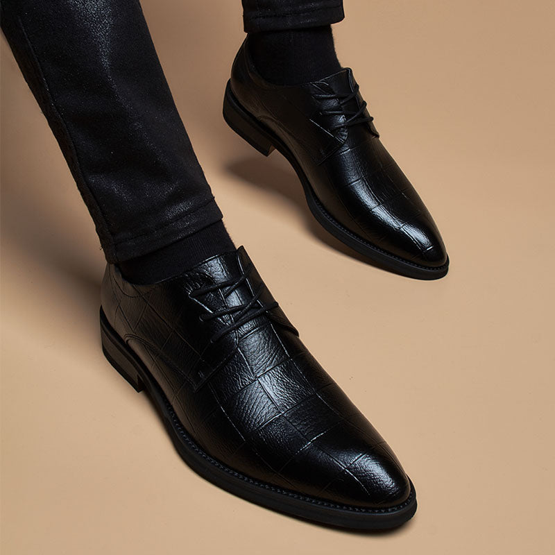 Men's British-Style Pointed-Toe Lace-Up Shoes with Height Lift