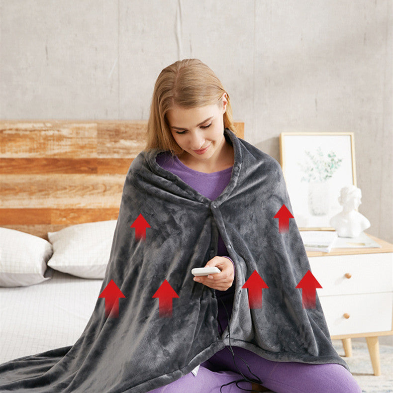 USB Heated Flannel Shawl Blanket, Warm Coral Fleece Wrap