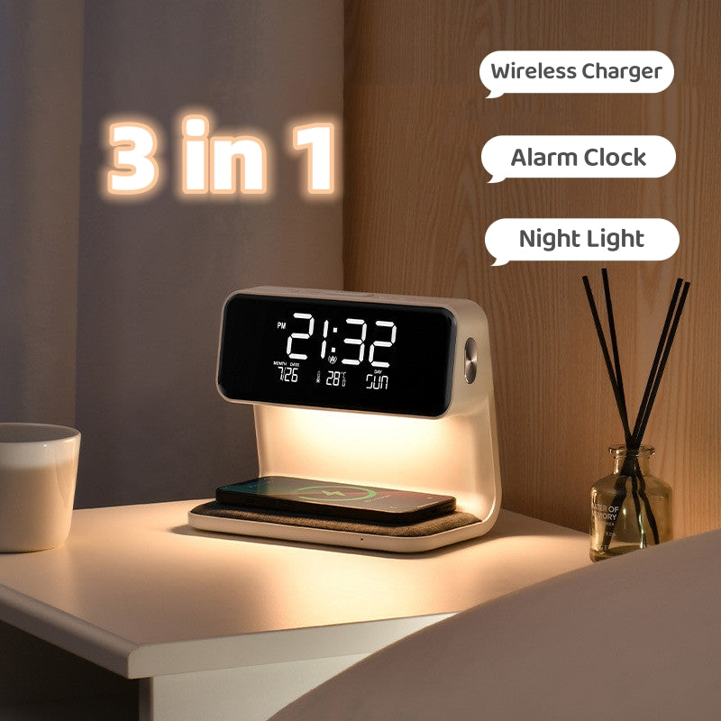 3 In 1 Bedside Lamp With Wireless Charger And Alarm Clock