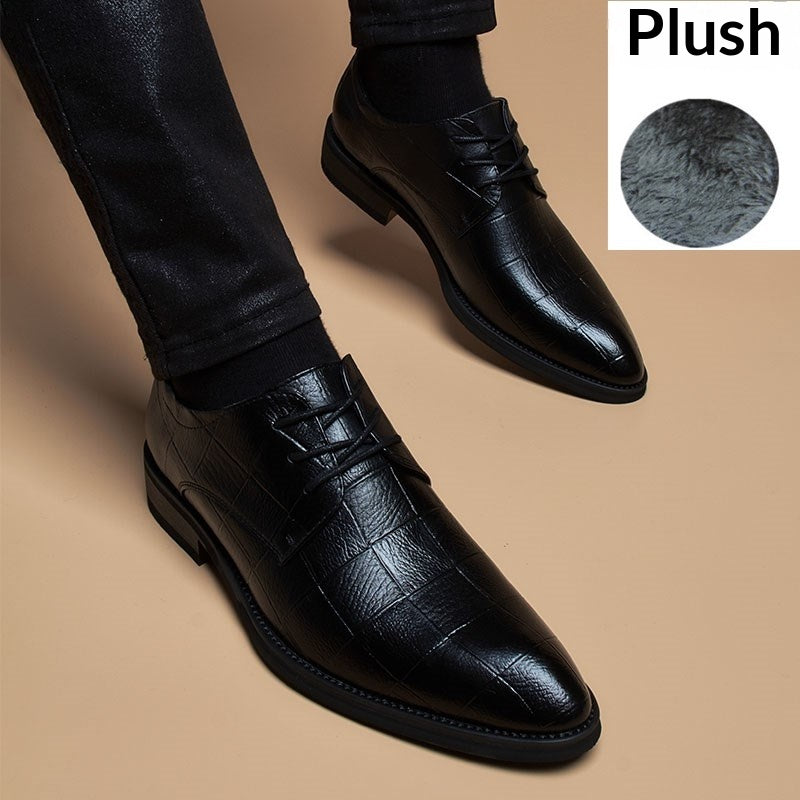 Men's British-Style Pointed-Toe Lace-Up Shoes with Height Lift