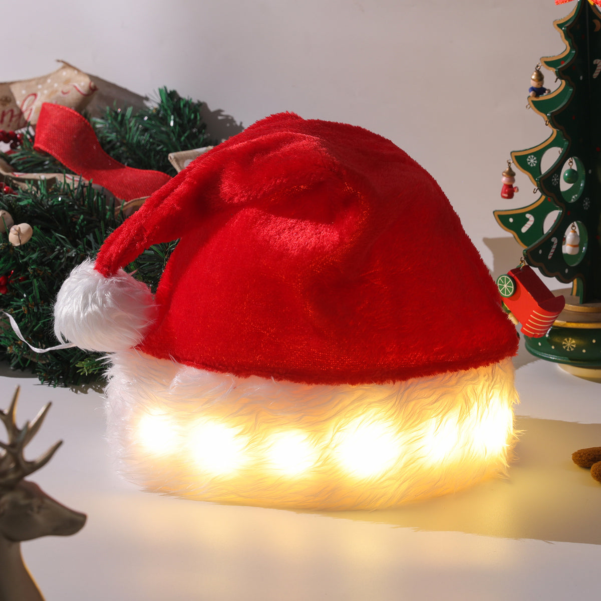 Christmas Hat with LED Lights Plush for Kids and Adults