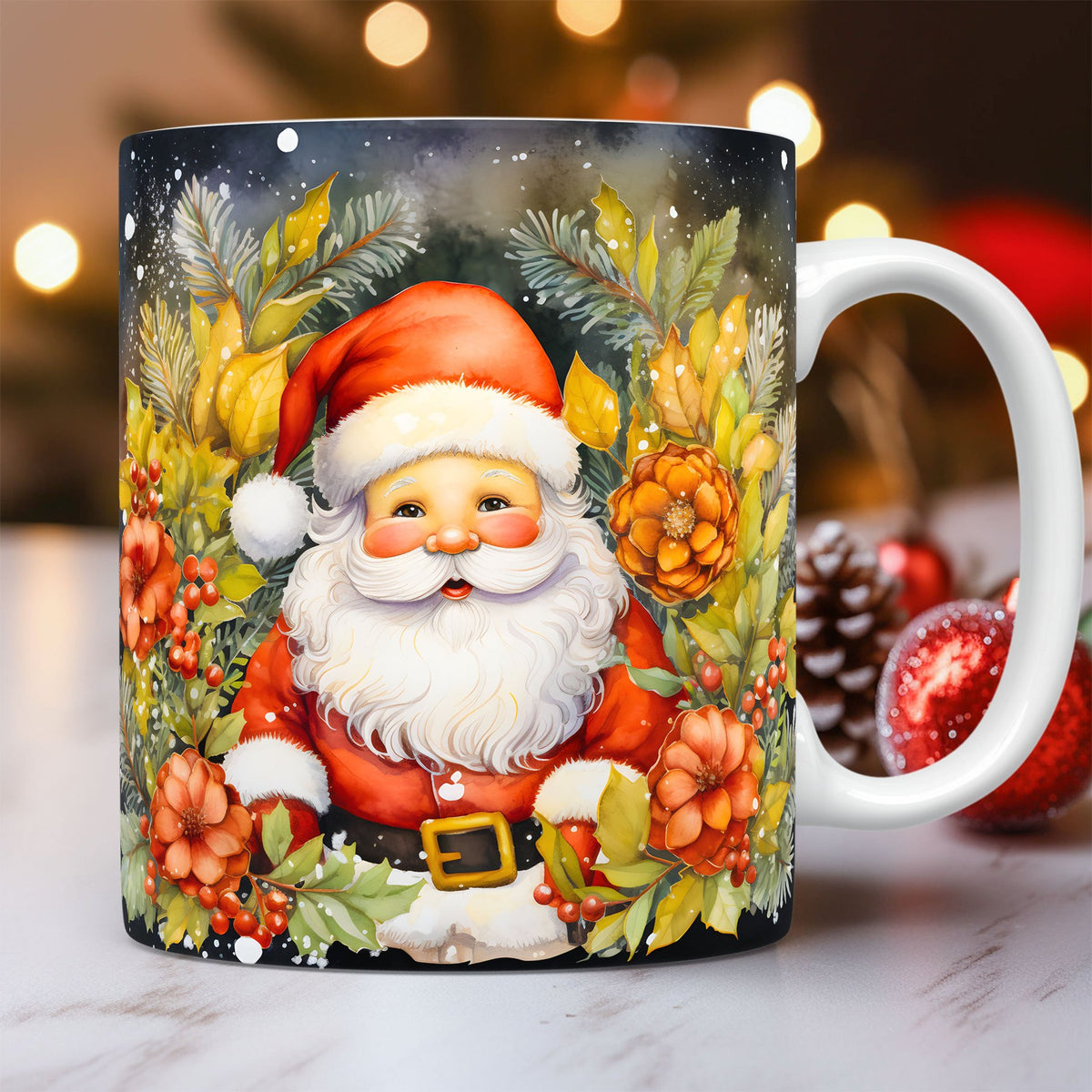 3D Christmas Ceramic Mug with Santa Snowman Space Design