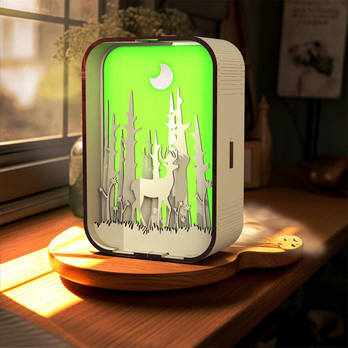 Woodcarving Bedside Night Light, Minimalist Creative Desktop Decoration