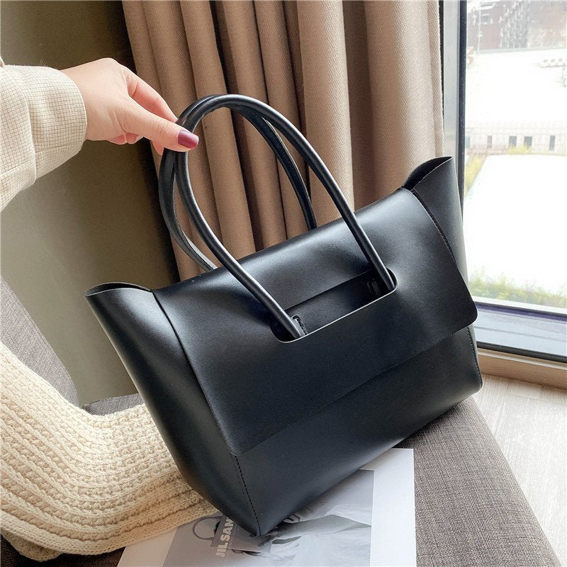 Women's Large Capacity Retro Shoulder Tote Bag, Solid Colour