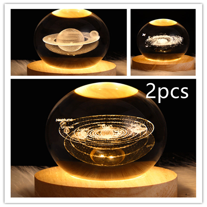 LED Galaxy Crystal Ball Night Light With Solid Wood Base