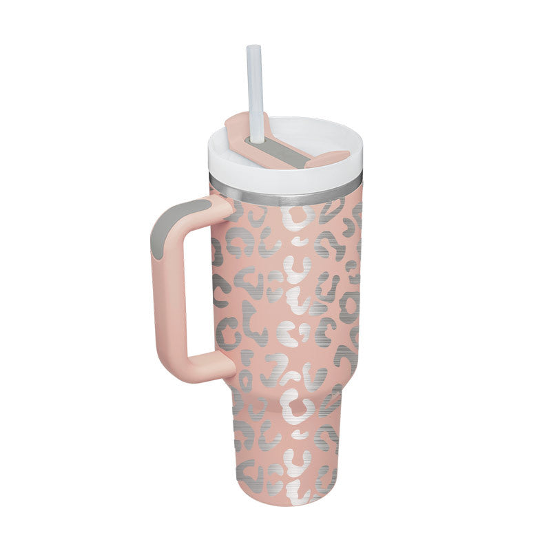 40oz Insulated Tumbler With Handle And Straw, Leakproof Lid