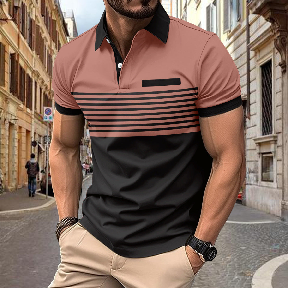 Men's Casual Striped Shirt with Chest Pocket in Thirteen Colours