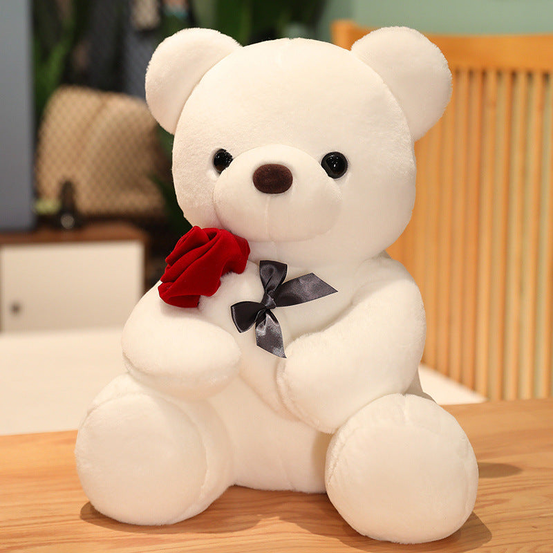 Lovely Hug Roses Teddy Bear Plush Pillow, Soft Stuffed Animal Doll