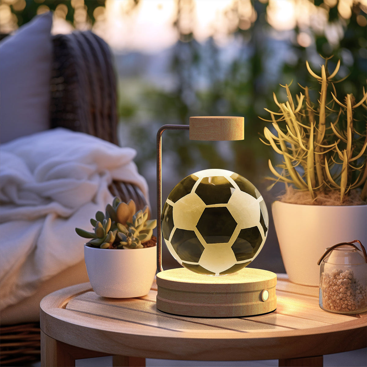 Crystal Ball Night Light With 3D Pattern On Wooden Base