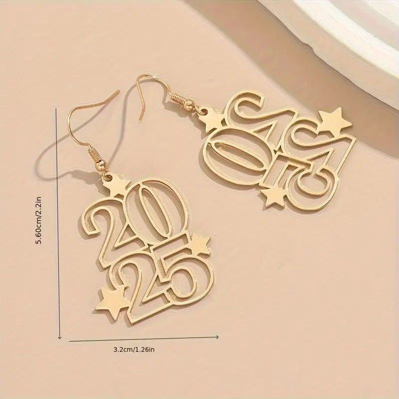Gold Number Dangle Earrings for Women New Year Jewellery