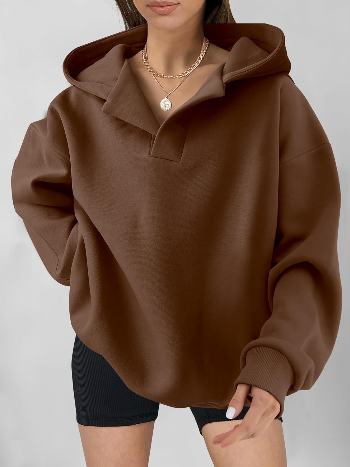 Women's Solid Colour Loose Hoodie with Long Sleeves
