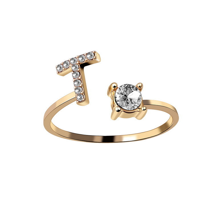 Adjustable Initial Letter Ring In Gold, Silver Or Rose Gold
