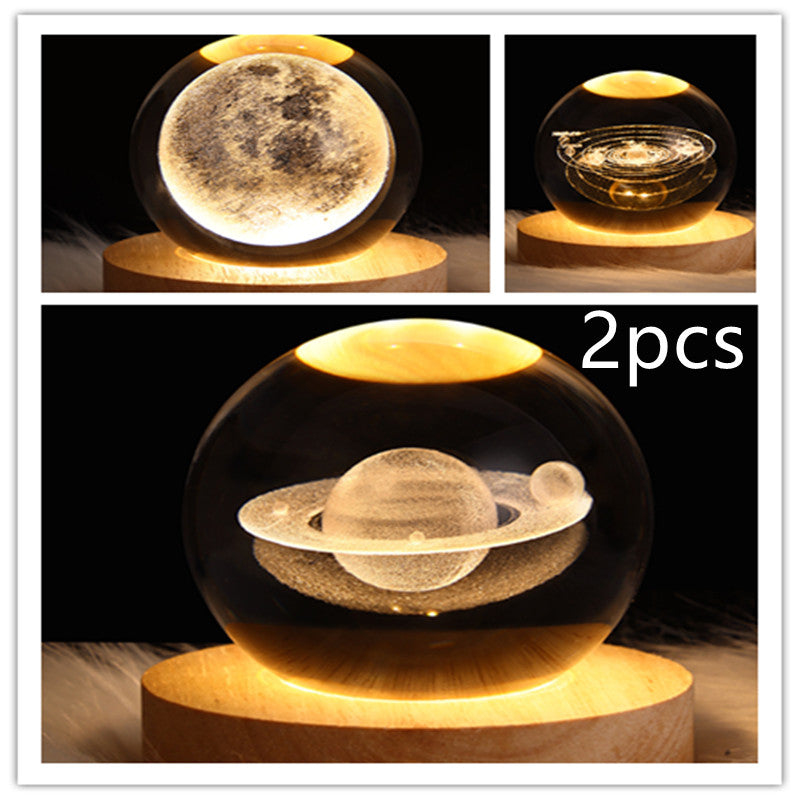 LED Galaxy Crystal Ball Night Light With Solid Wood Base