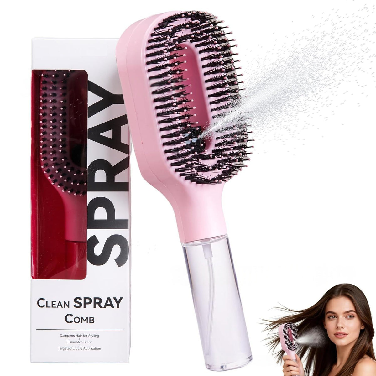 2-in-1 Detangling Hairbrush with Mist Spray Bottle