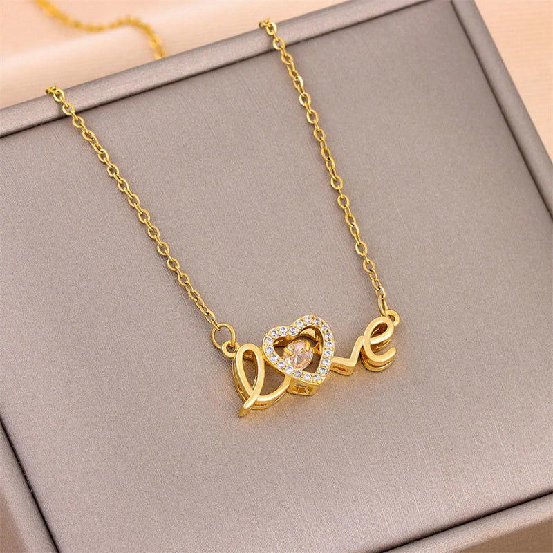 Gold Titanium Steel Clavicle Chain Necklace, Valentine's Gift