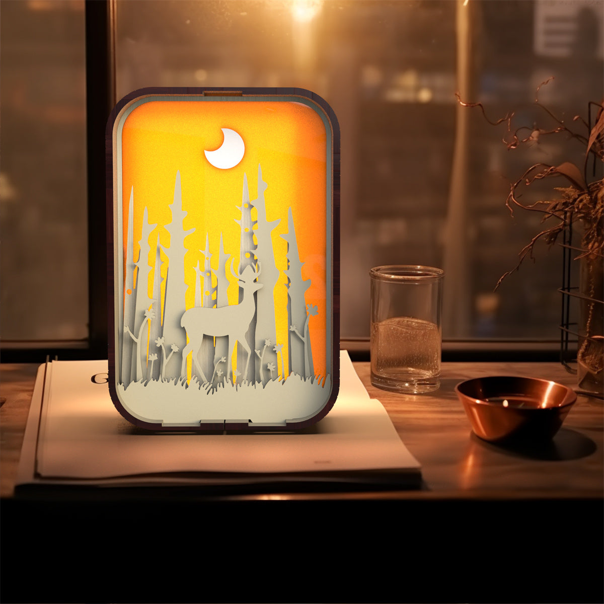 Woodcarving Bedside Night Light, Minimalist Creative Desktop Decoration