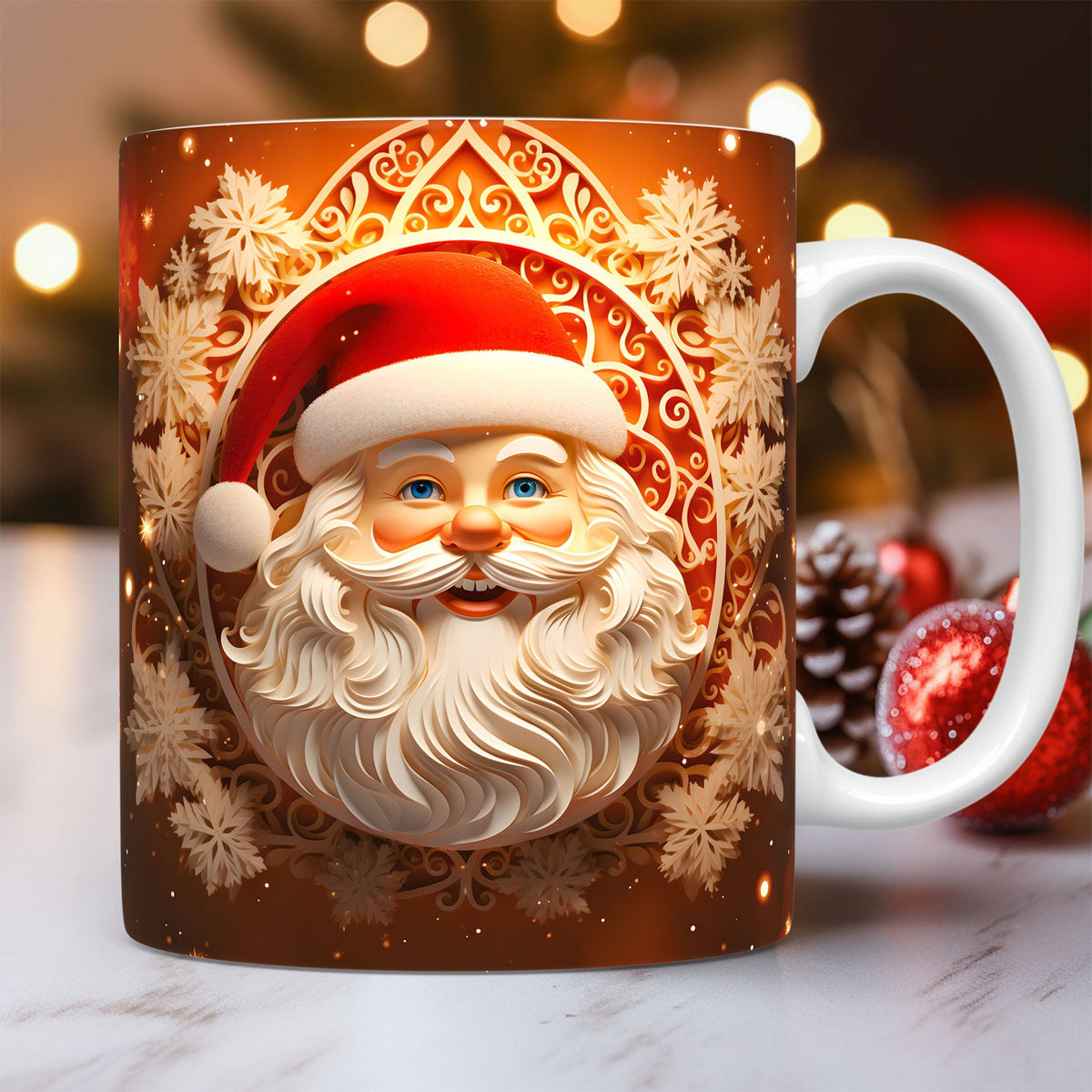 3D Christmas Ceramic Mug with Santa Snowman Space Design
