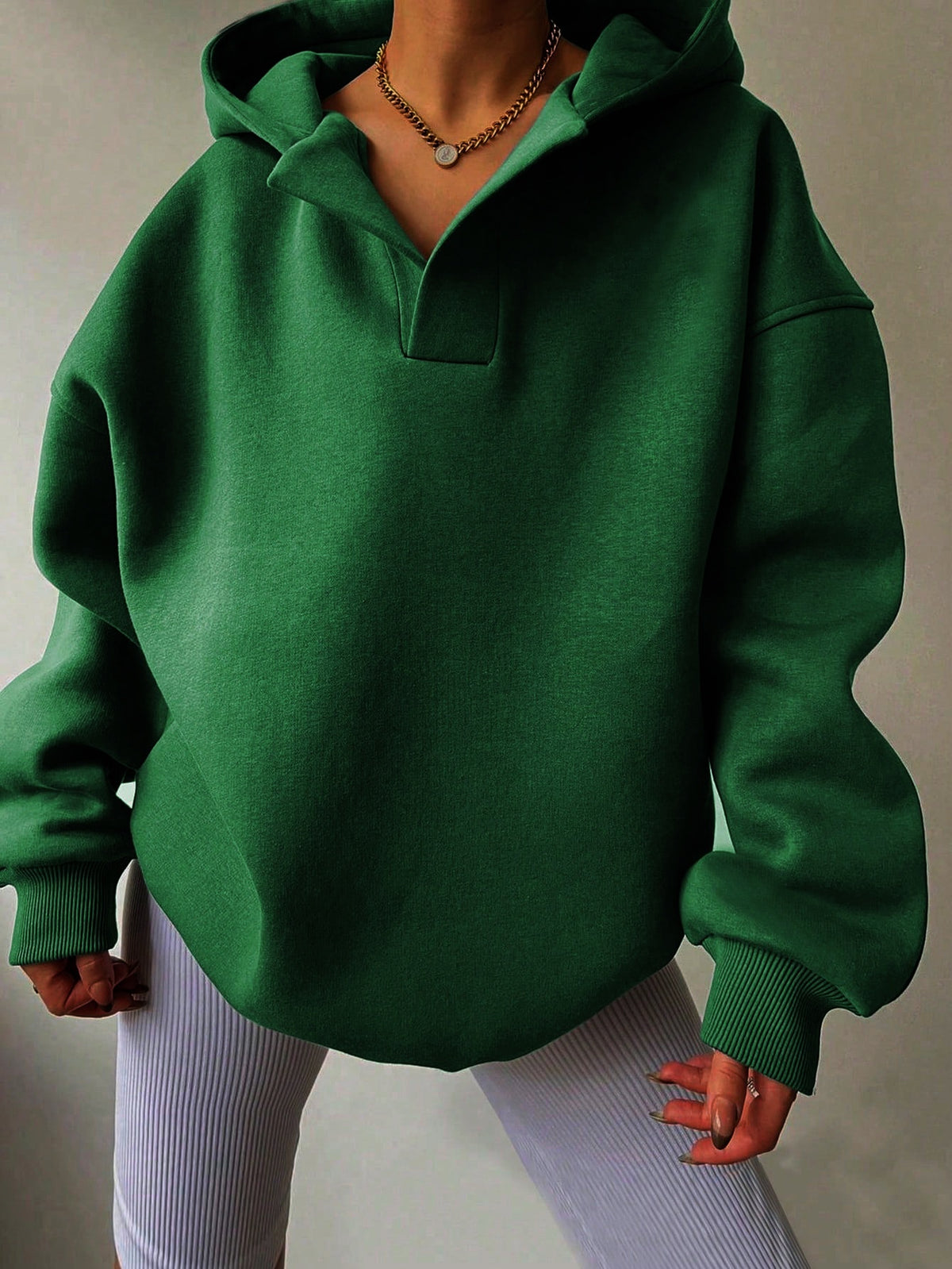 Women's Solid Colour Loose Hoodie with Long Sleeves