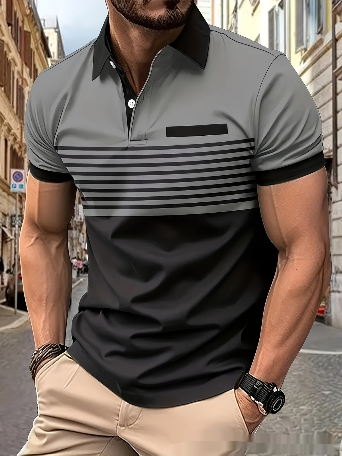 Men's Casual Striped Shirt with Chest Pocket in Thirteen Colours