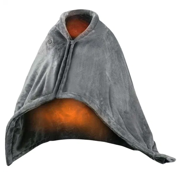 USB Heated Poncho Blanket With Zipper, Electric Wrap