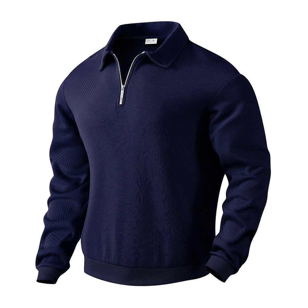 Men's Lapel Jacquard Half-Zip Sweatshirt in Solid Colours