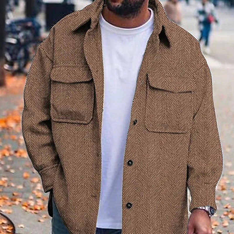 Men's Polo Collar Work Jacket, Smart Casual Coat for Everyday Wear