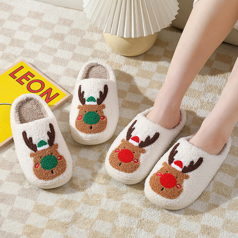 Christmas Elk Slippers Soft Cosy Slip-On House Shoes