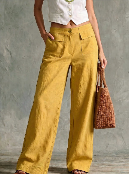 Women's Loose Fit Elastic Waist Trousers in Solid Colours