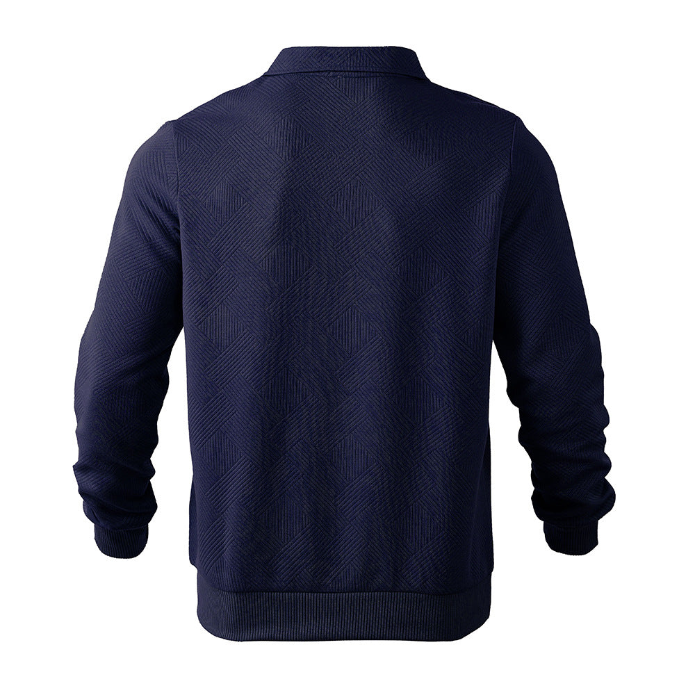 Men's Lapel Jacquard Half-Zip Sweatshirt in Solid Colours