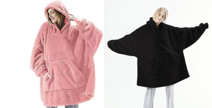 Oversized Fleece Hoodie With Big Pocket, Thick Double-Sided