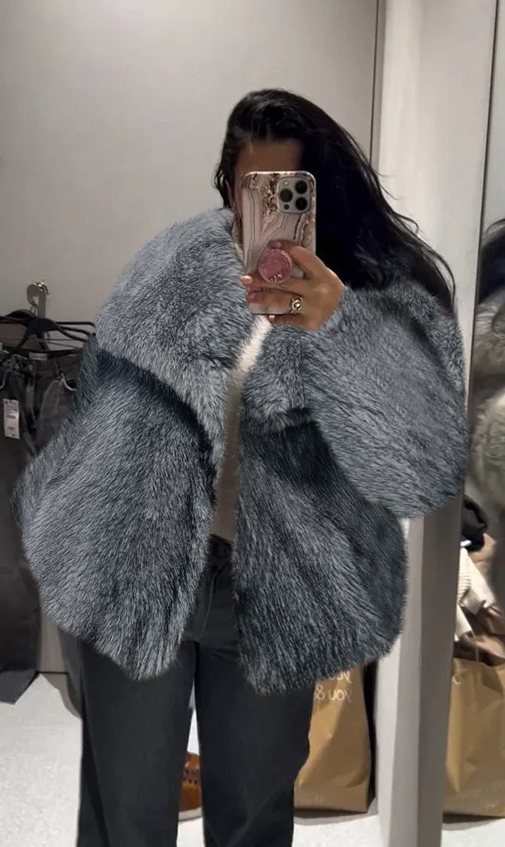 Women's Winter Plush Coat, Fluffy Thick Lapel Jacket