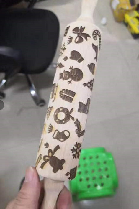 Wooden Christmas Embossing Rolling Pin for Cookies and Dough