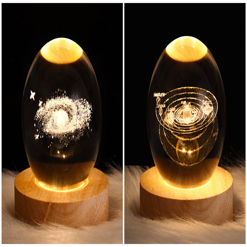 LED Galaxy Crystal Ball Night Light With Solid Wood Base
