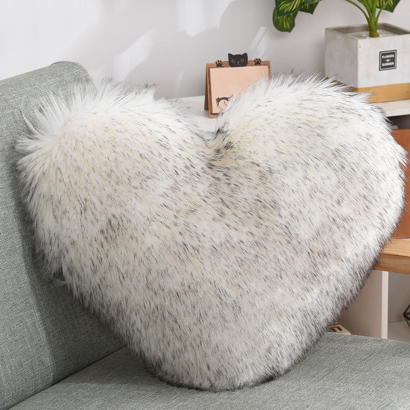 Heart Shape Plush Throw Pillow, Fluffy Shaggy Sofa Cushion