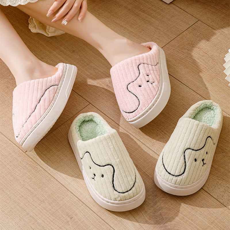 Striped Cat Slippers for Couples, Non-Slip and Warm for Winter