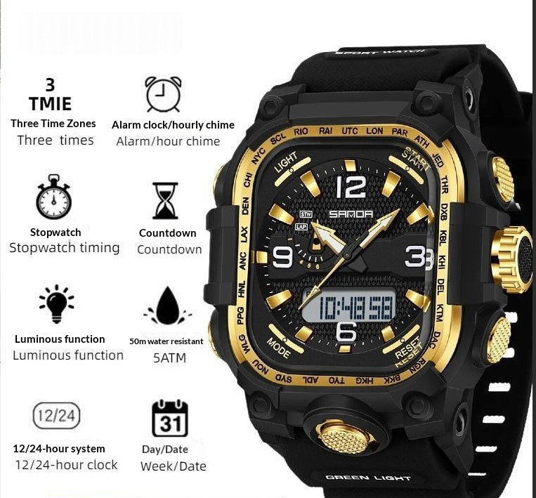 Men's Waterproof Square Digital Sports Watch with Countdown Timer