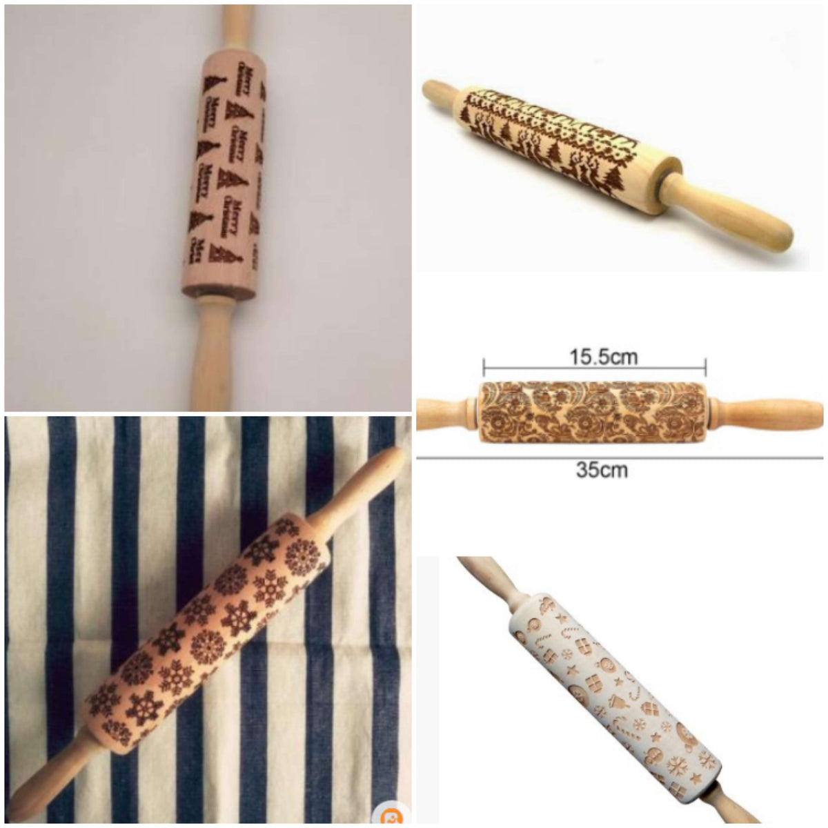 Wooden Christmas Embossing Rolling Pin for Cookies and Dough
