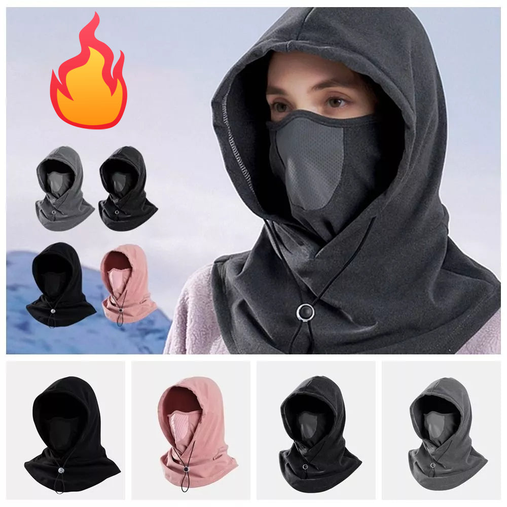 Winter Thermal Fleece Neck Warmer Hood, Windproof Riding Hat