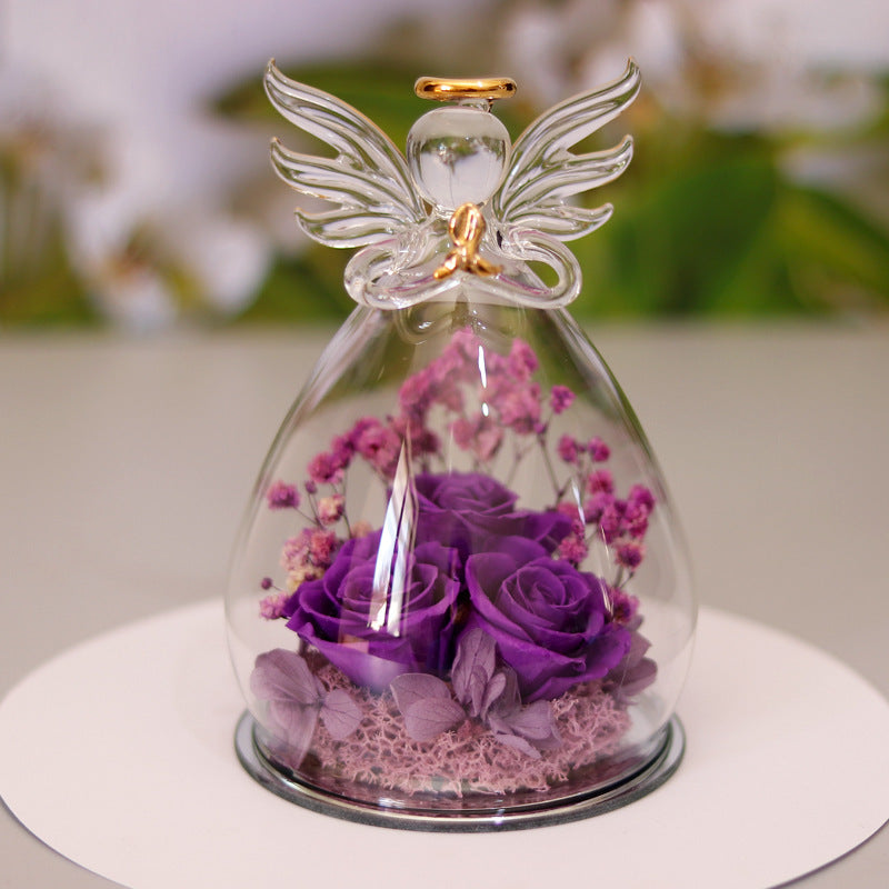 Eternal Flower Angel Gift Box with Glass Cover Dried Rose